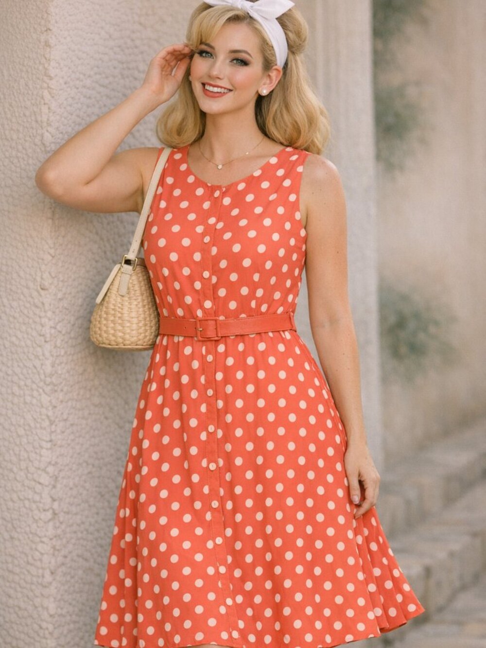 436 - Vintage-Inspired Polka Dot Dress โข Red & White Fit & Flare โข Retro Midi